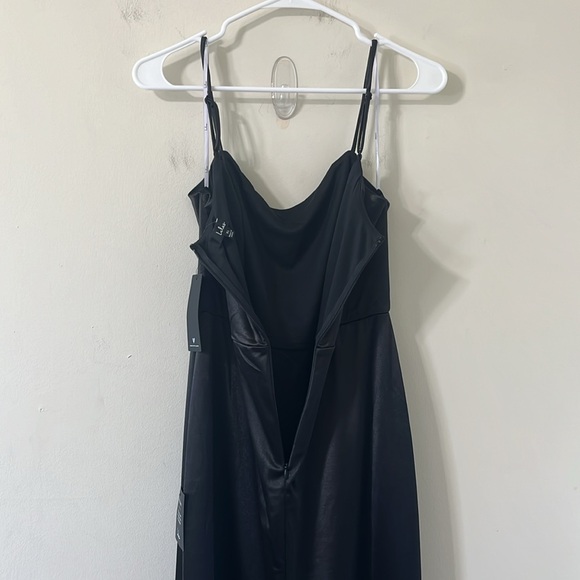 NWT LULUS Contemporary Romance Black Satin Tiered Mermaid Maxi Dress Black XL - Picture 8 of 12